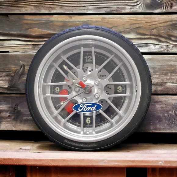 Ford Travel Analog Alarm Clock Battery Operated 3.75" Car or Truck Tire Design - Picture 1 of 2